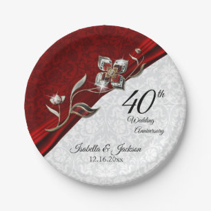 40., 52. oder 80. Ruby Floral Jahrestag Pappteller