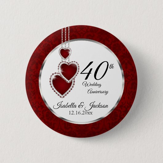 40., 52. oder 80. Ruby Wedding Jubiläum Button (Vorderseite)