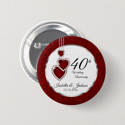 40., 52. oder 80. Ruby Wedding Jubiläum Button (Vorne & Hinten)