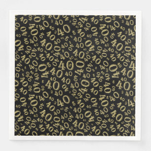 40. Age Random Number Pattern Schwarz/Gold Serviette