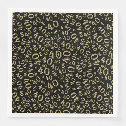 40. Age Random Number Pattern Schwarz/Gold Serviette (Vorderseite)