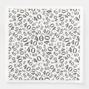 40. Age Random Number Pattern Schwarz/Weiß Serviette