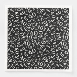 40. Age Random Number Pattern Schwarz/Weißbuch D Serviette