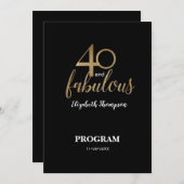 40 and fabulous 40th Birthday Gold Glitter Black Programm (Vorne/Hinten)