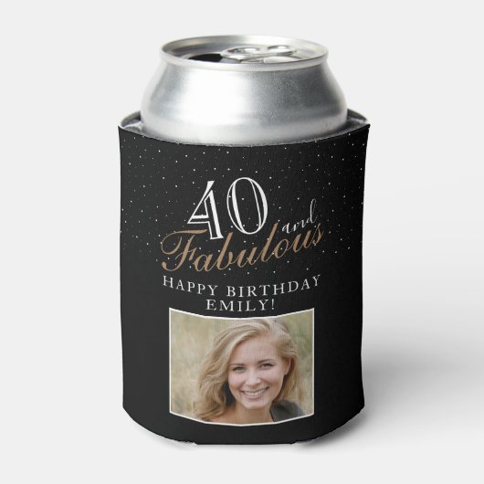 40 and Fabulous Elegant Script Photo 40th Birthday Dosenkühler (Kanne Vorderseite)