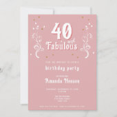 40 and Fabulous Foliage Pink 40th Birthday Einladung (Vorderseite)