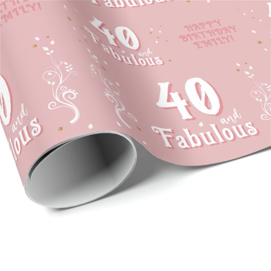 40 and Fabulous Foliage Pink 40th Birthday  Geschenkpapier (Rolleneckpunkt)