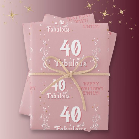 40 and Fabulous Foliage Pink 40th Birthday Geschenkpapier Set