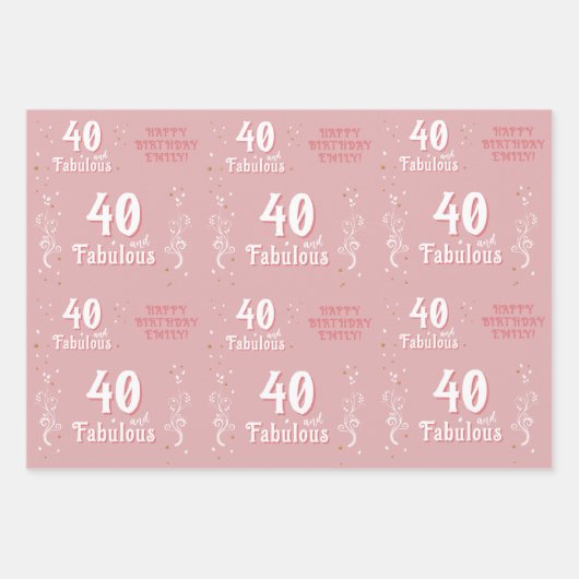 40 and Fabulous Foliage Pink 40th Birthday Geschenkpapier Set (Vorderseite 3)