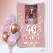 40 and Fabulous Foliage Pink Photo 40th Birthday Banner