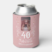 40 and Fabulous Foliage Pink Photo 40th Birthday Dosenkühler (Kanne Vorderseite)