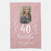 40 and Fabulous Foliage Pink Photo 40th Birthday Geschirrtuch (Vertikal)