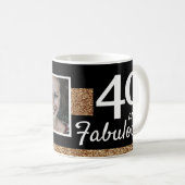40 and Fabulous Gold Glitter 2 Photo 40th Birthday Kaffeetasse (VorderseiteRechts)
