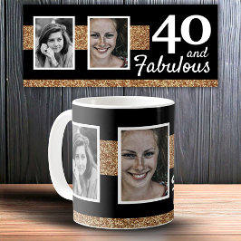 40 and Fabulous Gold Glitter 2 Photo 40th Birthday Kaffeetasse