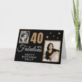 40 and Fabulous Gold Glitter 2 Photo 40th Birthday Karte (Vorderseite)