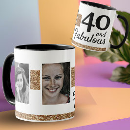 40 and Fabulous Gold Glitter 2 Photo 40th Birthday Tasse
