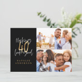 40 aussehen gut Schwarz und Gold Multi-Foto Einladung (Stehend Vorderseite)