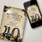 40. Balloons Black Gold Geburtstag Einladung
