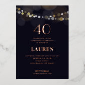 40 Birthday String Lights Foil Einladung (Vorderseite)
