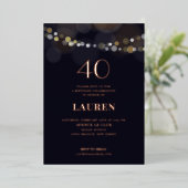 40 Birthday String Lights Foil Einladung (Stehend vorne)