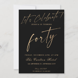 40. Black and Gold Elegant Geburtstagsparty Einladung