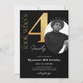 40. Black Gold Geburtstag Einladung mit Foto (Vorderseite)