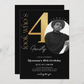 40. Black Gold Geburtstag Einladung mit Foto (Vorne/Hinten)