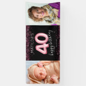 40. Black Pink Happy Geburtstag Foto Banner (Vertikal)