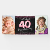 40. Black Pink Happy Geburtstag Foto Banner (Horizontal)