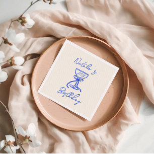 40. Blue Hand Drawn Champagne Bow Glass Geburtstag Serviette