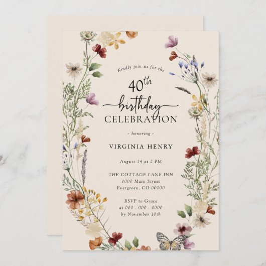 40. Blumengeburt Einladung (Vorne/Hinten)