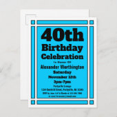 40. Bright Blue Birthday Einladung Postcard (Vorne/Hinten)