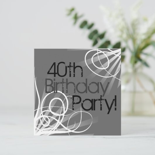40. Charcoal Swirl Custom Invitations vorne/hinten Einladung (Stehend Vorderseite)