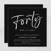 40 Chic Minimal Schwarz-weiß 40. Geburtstag Einladung (Vorne/Hinten)