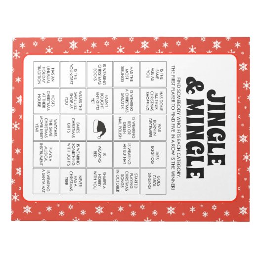 40 Christmas Jingle & Mingle Bingo Game Sheets Notizblock (Vorderseite)