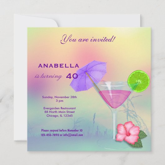 40. Cocktail Geburtstag Einladung (Vorderseite)