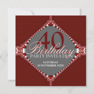 40. Dark Red & Grey Elegant Geburtstagsparty Invit Einladung
