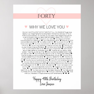 40 Dinge, die ich an dir liebe Jubiläum Geburtstag Poster