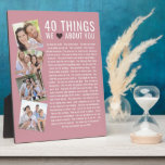 40 Dinge, die wir über Sie Liebe | Geburtsliste Fotoplatte<br><div class="desc">Sie suchen ein einzigartiges Geburtstagsgeschenk? Kompilieren Sie eine Liste von 40 Dingen,  die Sie über das Geburtstagsmädchen während sie 40 Jahre alt ist,  und fügen Sie ein paar Fotos hinzu,  um ein sicheres Geschenk zu machen,  das sie schenken wird.</div>