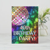 40. Einladung mit Disco Ball und Regenbogenstars (Stehend Vorderseite)