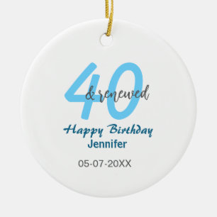 40. & erneuerter Geburtstagsname Datum blau fette Keramik Ornament