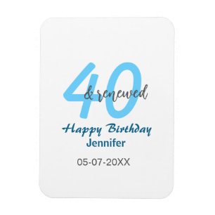 40. & erneuerter Geburtstagsname Datum blau fette Magnet