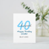 40. & erneuerter Geburtstagsname Datum blau fette Postkarte (Stehend Vorderseite)