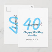 40. & erneuerter Geburtstagsname Datum blau fette Postkarte (Vorne/Hinten)