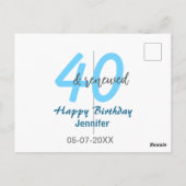 40. & erneuerter Geburtstagsname Datum blau fette Postkarte (Rückseite)