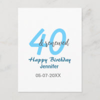 40. & erneuerter Geburtstagsname Datum blau fette