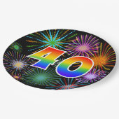 40. Event - Spaß, farbenfroh, kühl, Regenbogen 40 Pappteller (Schrägansicht)