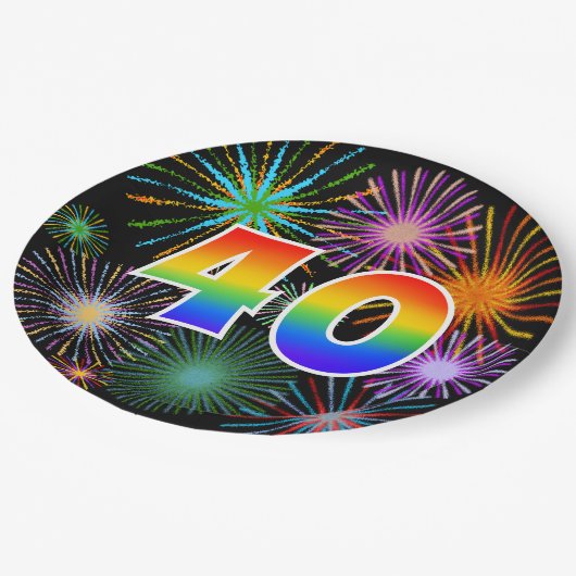 40. Event - Spaß, farbenfroh, kühl, Regenbogen 40 Pappteller (Schrägansicht)