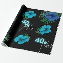 40 & Fab! Neon Blue Silver Black Tropical Birthday Geschenkpapier