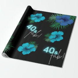 40 & Fab! Neon Blue Silver Black Tropical Birthday Geschenkpapier